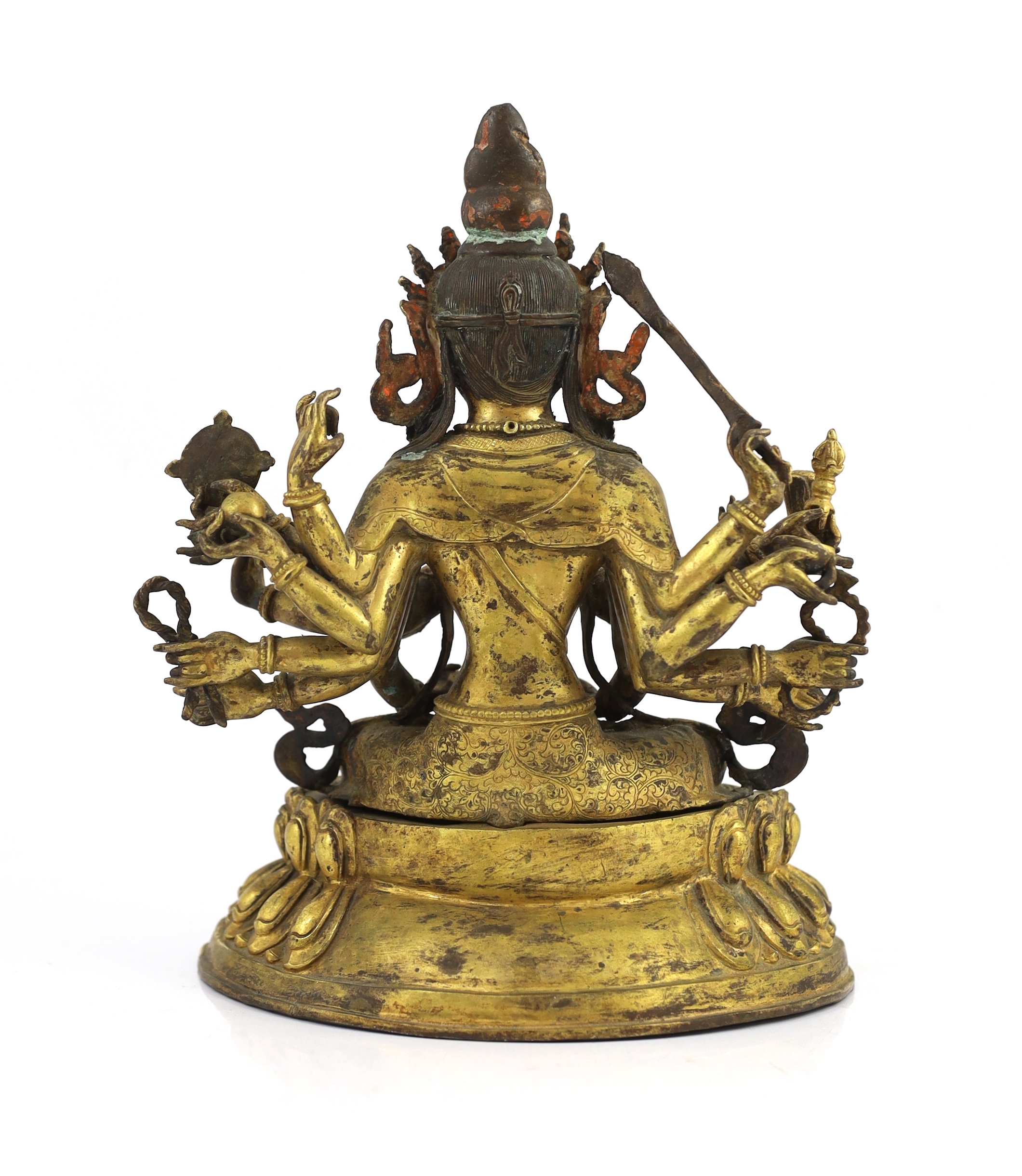 A large Chinese gilt copper alloy figure of Cundi (Zhunti Pusa)